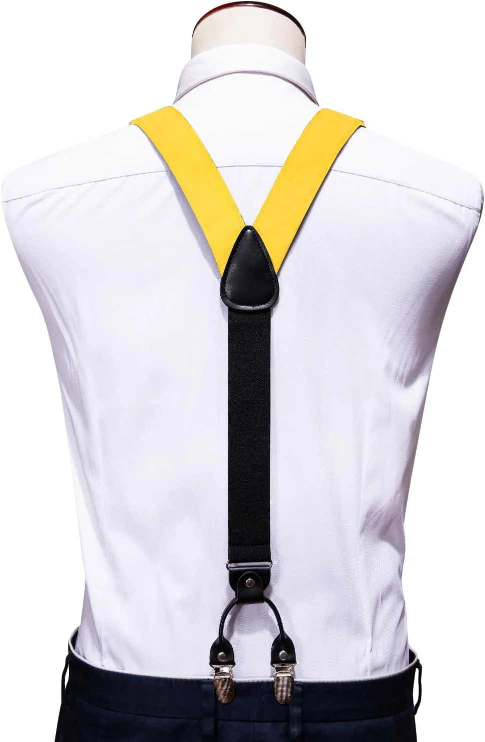 Barry.Wang Men Suspender Set with Necktie Elastic Y Type Heavy Duty 6 Clips Braces Tie Handkerchief Cufflink Pin 6PCS