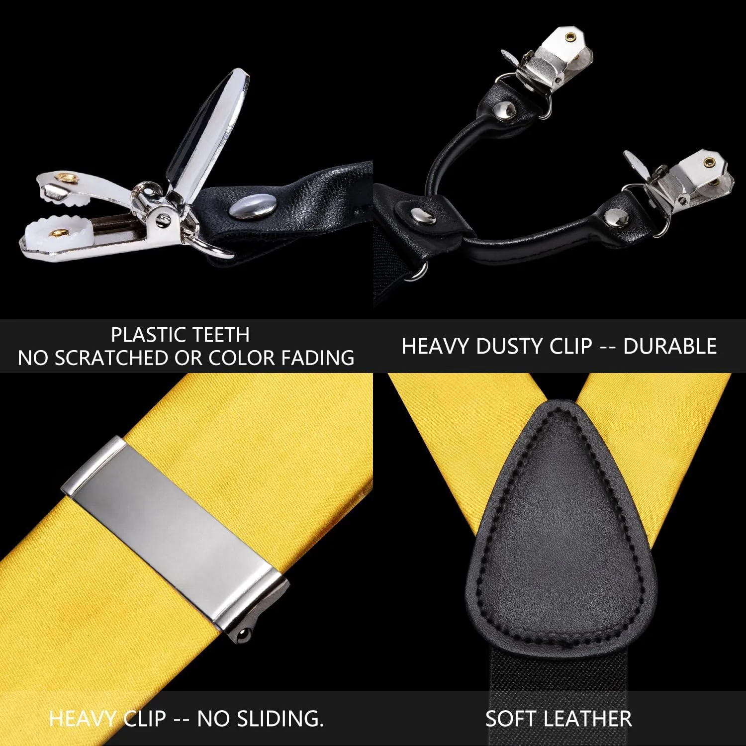 Barry.Wang Men Suspender Set with Necktie Elastic Y Type Heavy Duty 6 Clips Braces Tie Handkerchief Cufflink Pin 6PCS