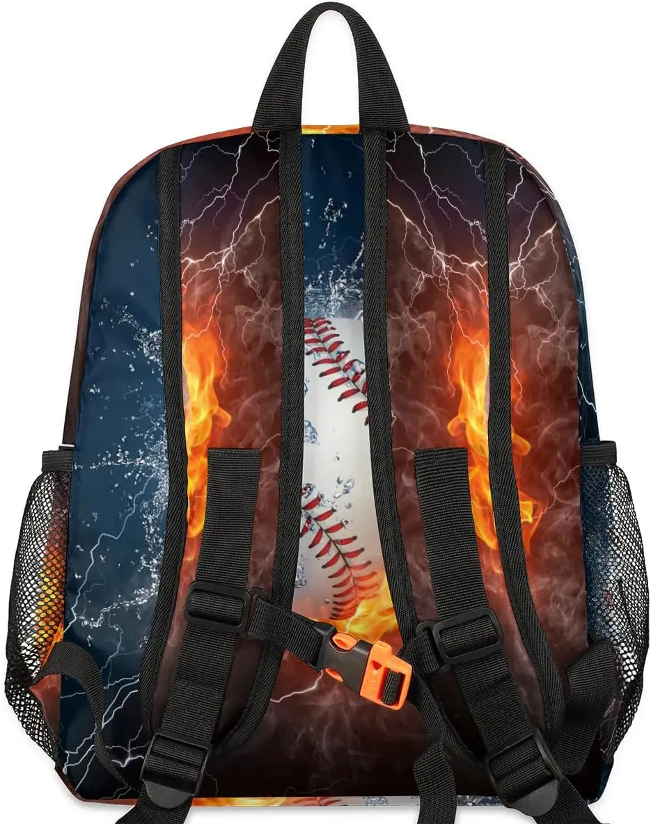 Baseball Fire Water Toddler Backpack for Little Boys Small Bookbags Backpack Preschool Kindergarten Backpack Lightweight Waterproof Mini Travel Student Bookbag