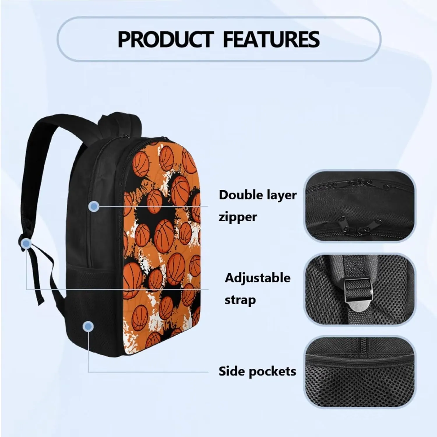 Basketball School Kids School Backpack for Boys 1st Grade Cool 3Pcs School Bag Set Teen Backpacks for Bookbag with Insulated Lunch Box Pencil Case for Daycare Primary Elementary