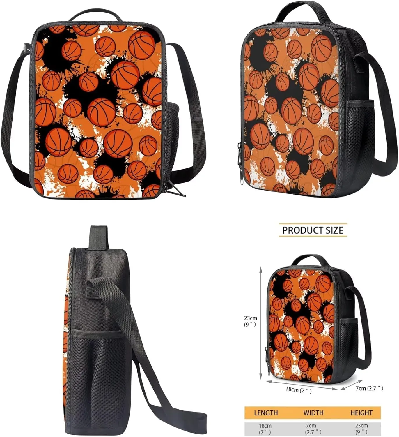 Basketball School Kids School Backpack for Boys 1st Grade Cool 3Pcs School Bag Set Teen Backpacks for Bookbag with Insulated Lunch Box Pencil Case for Daycare Primary Elementary