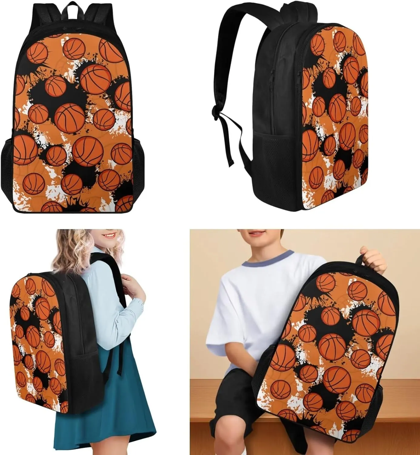Basketball School Kids School Backpack for Boys 1st Grade Cool 3Pcs School Bag Set Teen Backpacks for Bookbag with Insulated Lunch Box Pencil Case for Daycare Primary Elementary