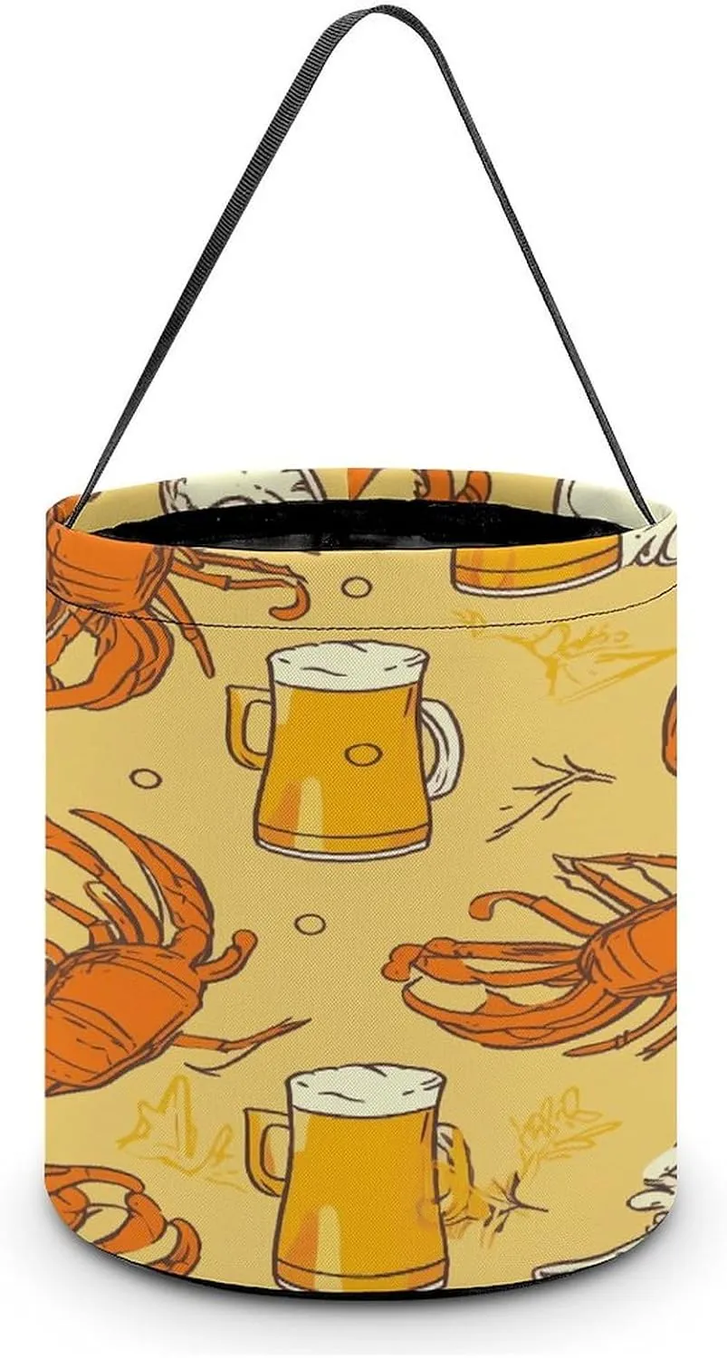 Beer And Crawfish Pattern Halloween Tote Candy Bag Candy Basket Candy Bucket Gift Bag for Halloween Party