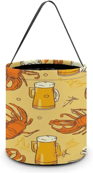 Beer And Crawfish Pattern Halloween Tote Candy Bag Candy Basket Candy Bucket Gift Bag for Halloween Party