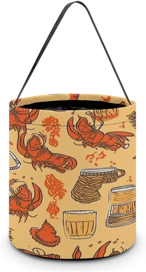 Beer And Crawfish Pattern Halloween Tote Candy Bag Candy Basket Candy Bucket Gift Bag for Halloween Party