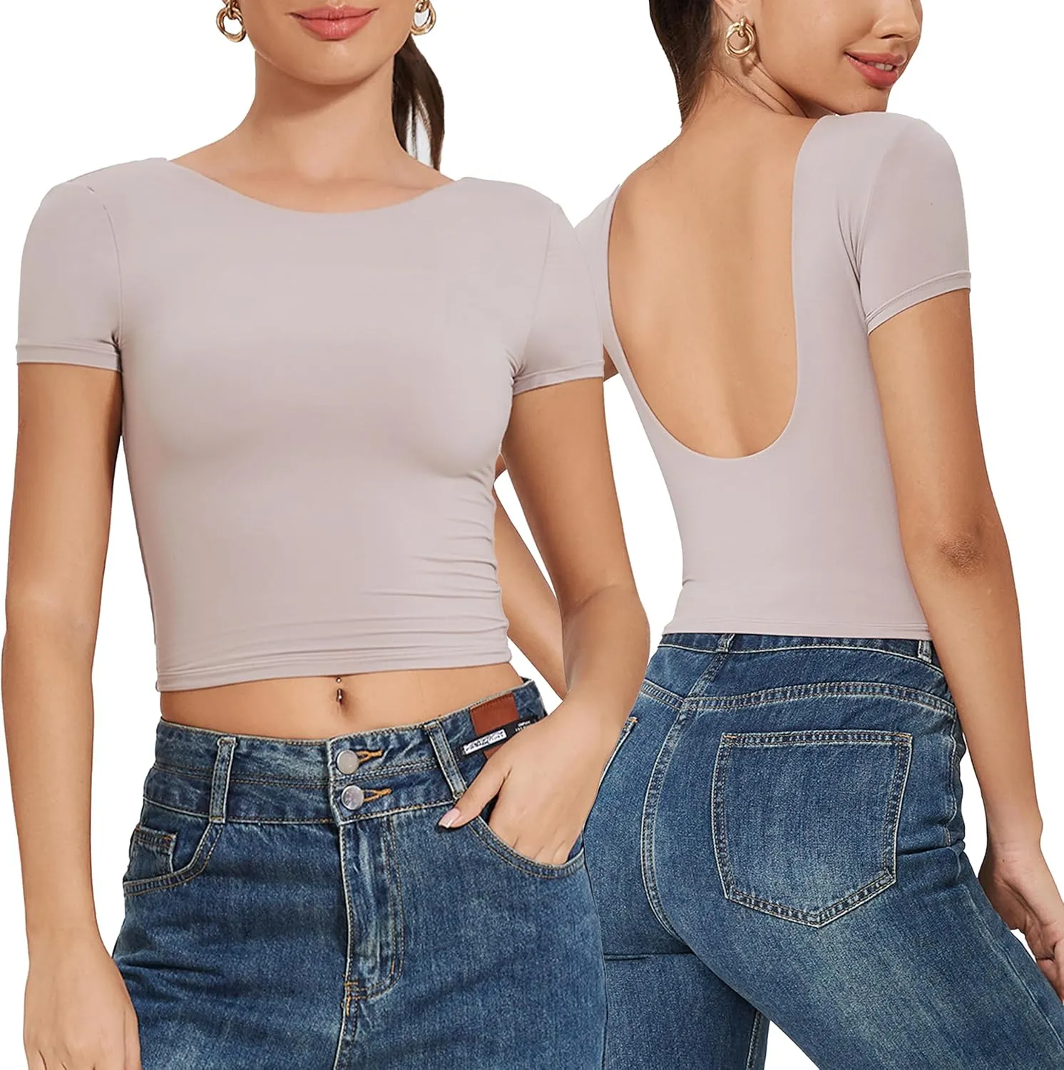 BEGOING Womens Backless Tops Sexy Open Back Shirts Short Sleeve Slim Fits Crop Tops Summer Y2K Tops Camisole 2024