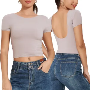 BEGOING Womens Backless Tops Sexy Open Back Shirts Short Sleeve Slim Fits Crop Tops Summer Y2K Tops Camisole 2024