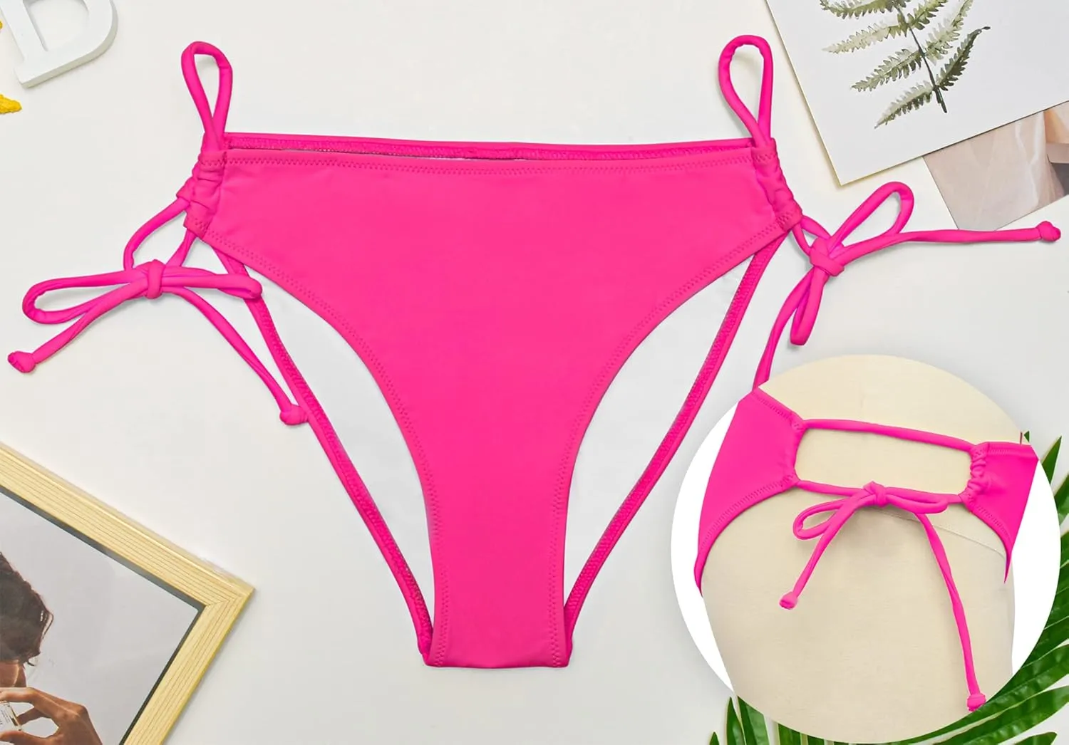 Bellecarrie Women's Tie Side Bikini Bottoms Mid Rise String Bathing Suits Bottom