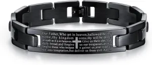 Bible Quote Cross Bracelet for Men Bible Verse Link Chain Bracelet, Catholic Bible Cross Tag Bracelet Vintage Bible Lord Prayer Strap Bracelet Mens Cool Bible Quote Bracelet Jewelry