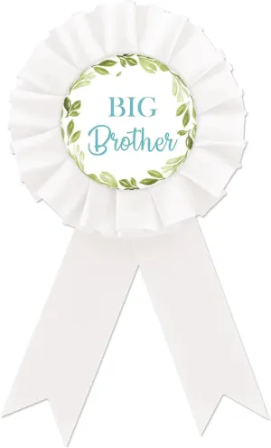 Big Brother Tinplate Button, White Rosette Badge Pin for Child's Birthday, Greenery Brother To Be Award Decoration