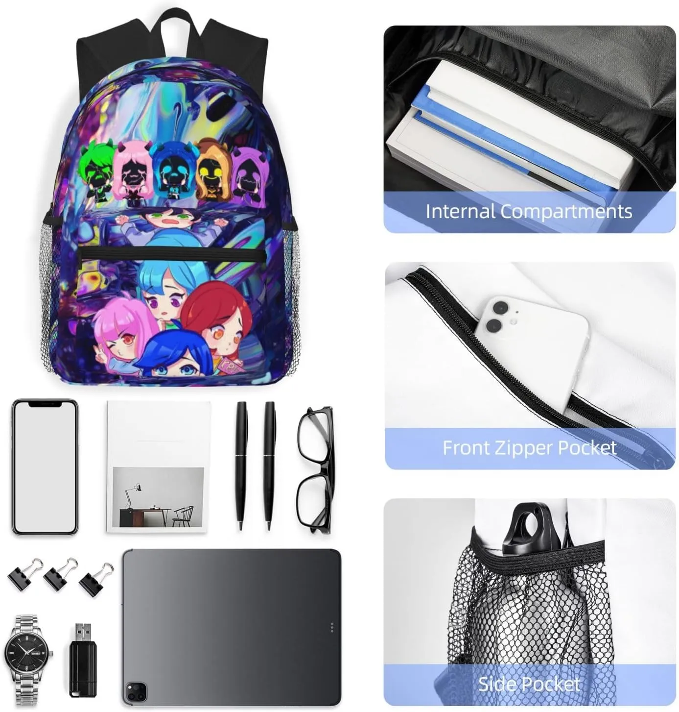 Big Capacity Backpack Fashion Daypack With Adjustable Straps Travel Laptop Backpacks, Black4
