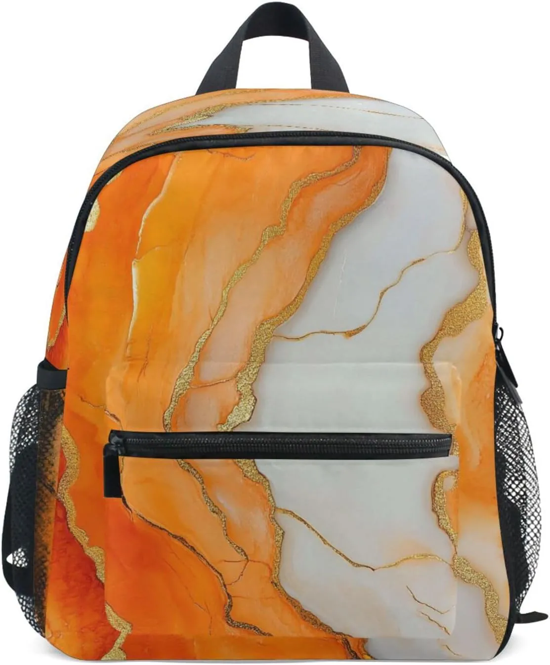 Big Kid Backpacks Kids Boy's/Girl's Waterproof Diaper Bag Backpack with Chest Strap Marble Orange White