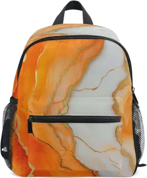 Big Kid Backpacks Kids Boy's/Girl's Waterproof Diaper Bag Backpack with Chest Strap Marble Orange White