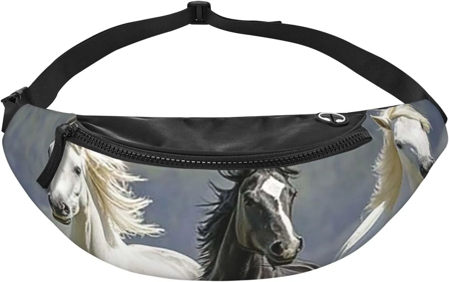 Black and White Horses Running3 Fanny Pack for Women Men Waist Bag Waterproof Belt Bag with Adjustable Strap
