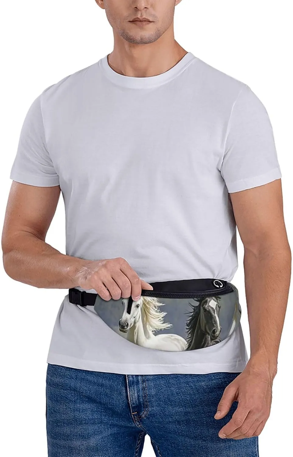 Black and White Horses Running3 Fanny Pack for Women Men Waist Bag Waterproof Belt Bag with Adjustable Strap