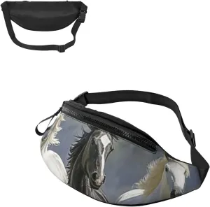 Black and White Horses Running3 Fanny Pack for Women Men Waist Bag Waterproof Belt Bag with Adjustable Strap
