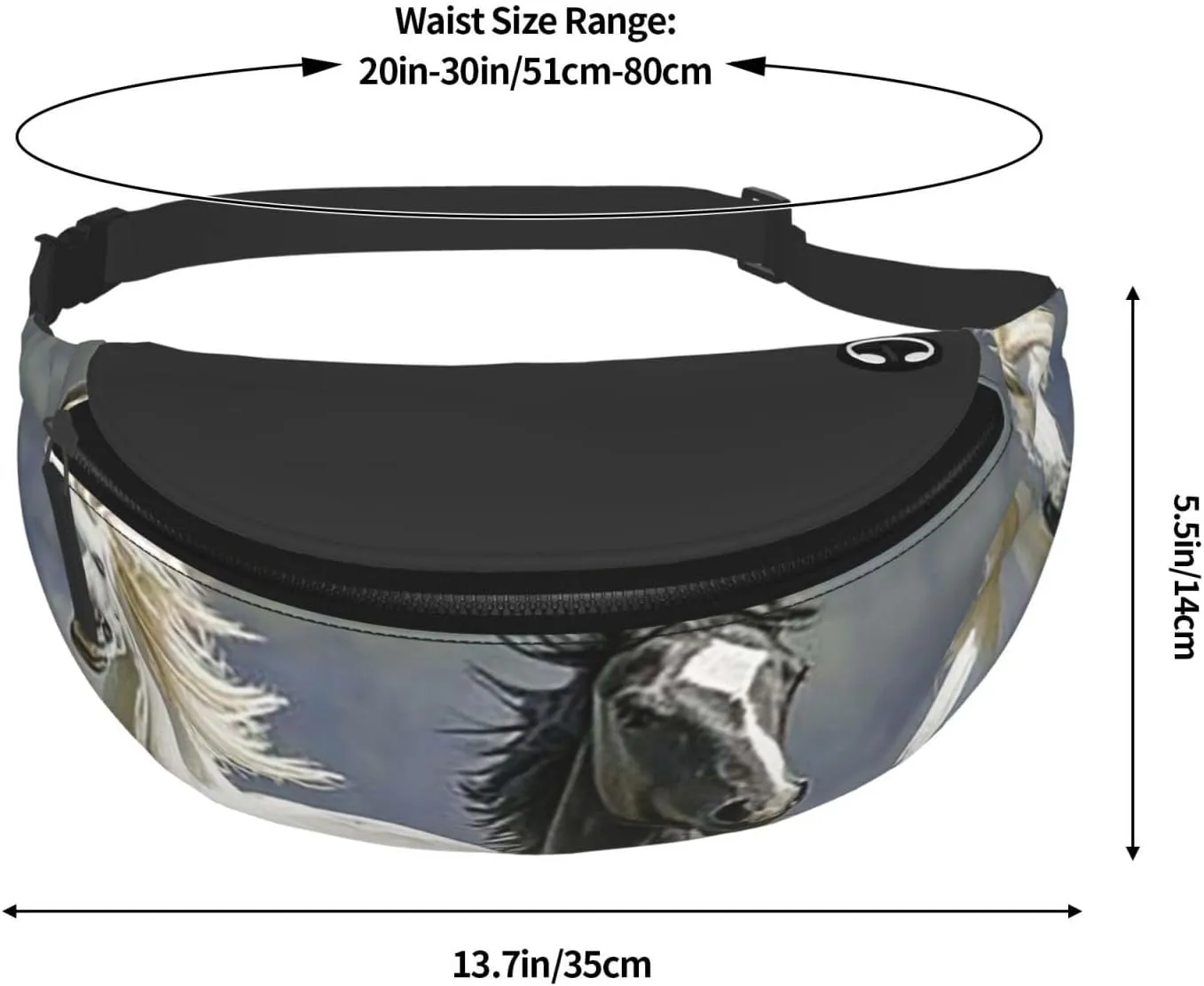 Black and White Horses Running3 Fanny Pack for Women Men Waist Bag Waterproof Belt Bag with Adjustable Strap