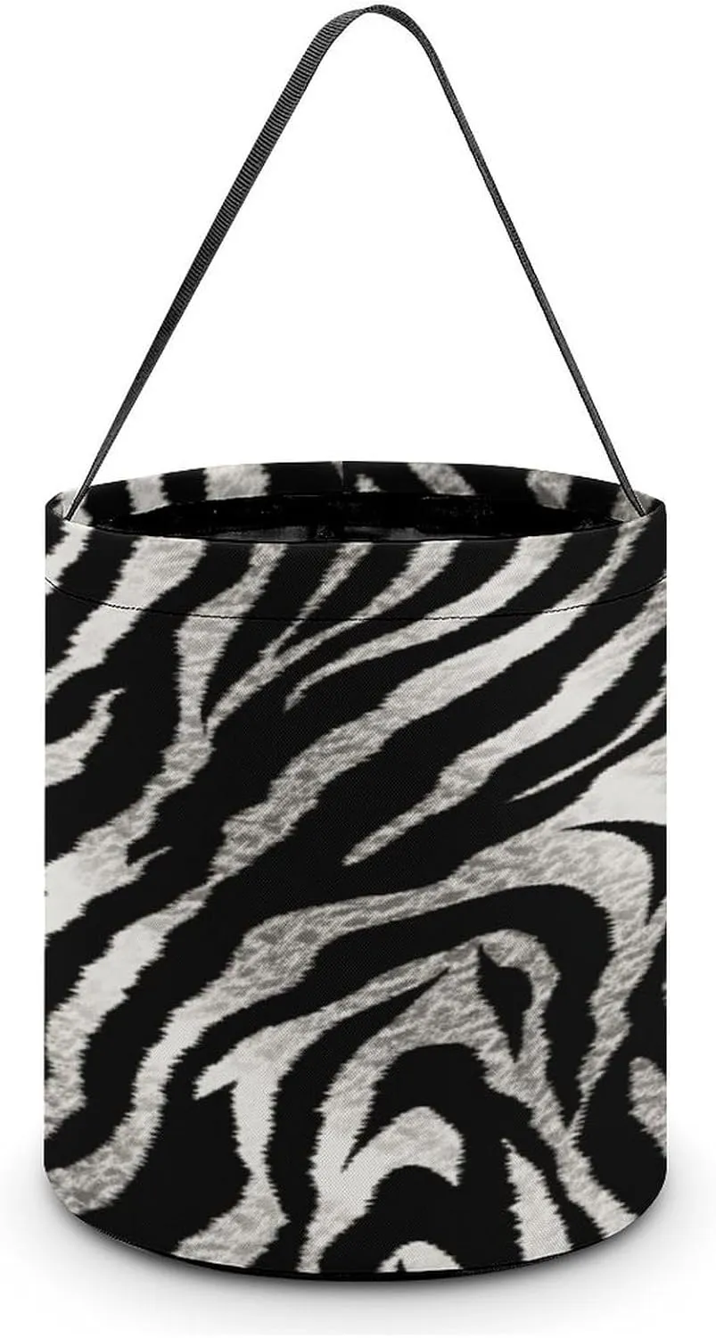 Black And White Zebra Print Halloween Tote Candy Bag Candy Basket Candy Bucket Gift Bag for Halloween Party