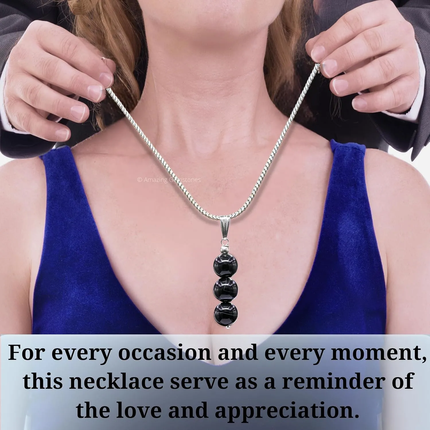 Black Sulemani Hakik Necklace for Women, Handmade Healing Crystal Necklace with Black Sulemani Hakik Bead - Black Necklace Pendant Jewelry for Women - Silver Dainty Birthday Gifts for Women