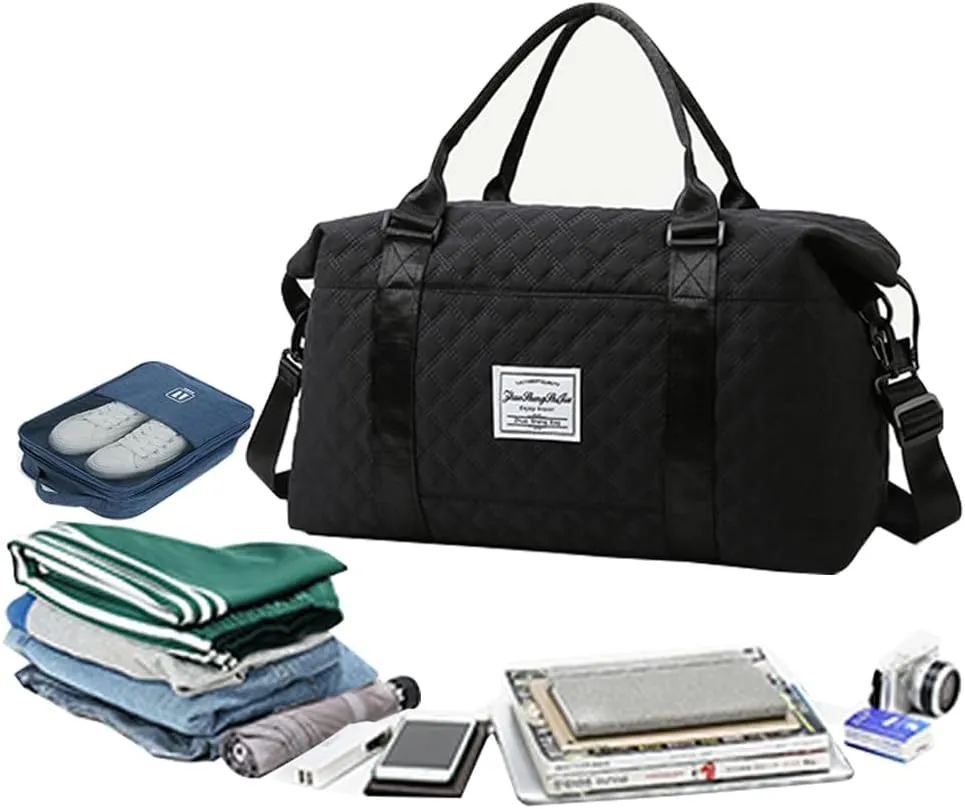 Black Travel Bag Overnight Cute Gym Tote Duffel Carry On Weekend Mini Bags for Women