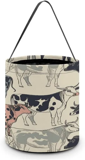 Black White Milk Cow Halloween Tote Candy Bag Candy Basket Candy Bucket Gift Bag for Halloween Party