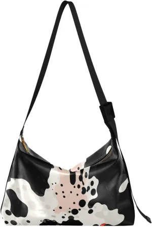 Black White Orange Cow Tote Bag for Women Large Hobo Bags Crossbody Purse Leather Tote with Adjustable Strap for Girl