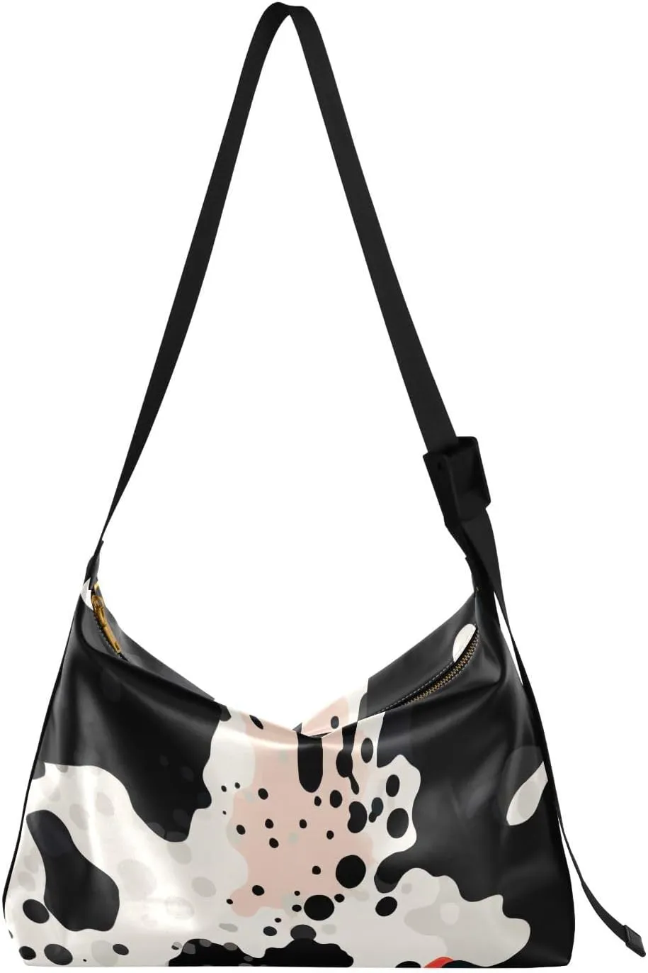 Black White Orange Cow Tote Bag for Women Large Hobo Bags Crossbody Purse Leather Tote with Adjustable Strap for Girl