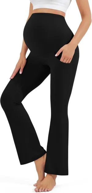 Blisset Women's Maternity Pants with Pockets Over The Belly Pregnancy Bootcut Yoga Pants for Work Casual