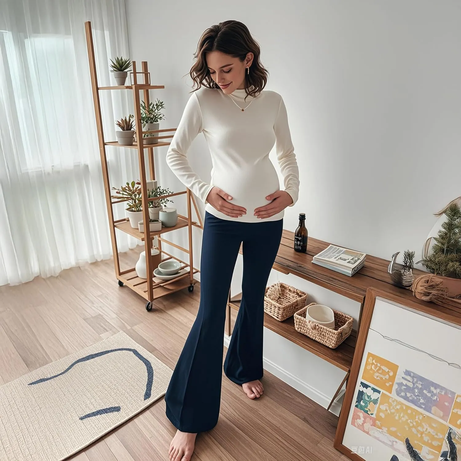 Blisset Women's Maternity Pants with Pockets Over The Belly Pregnancy Bootcut Yoga Pants for Work Casual