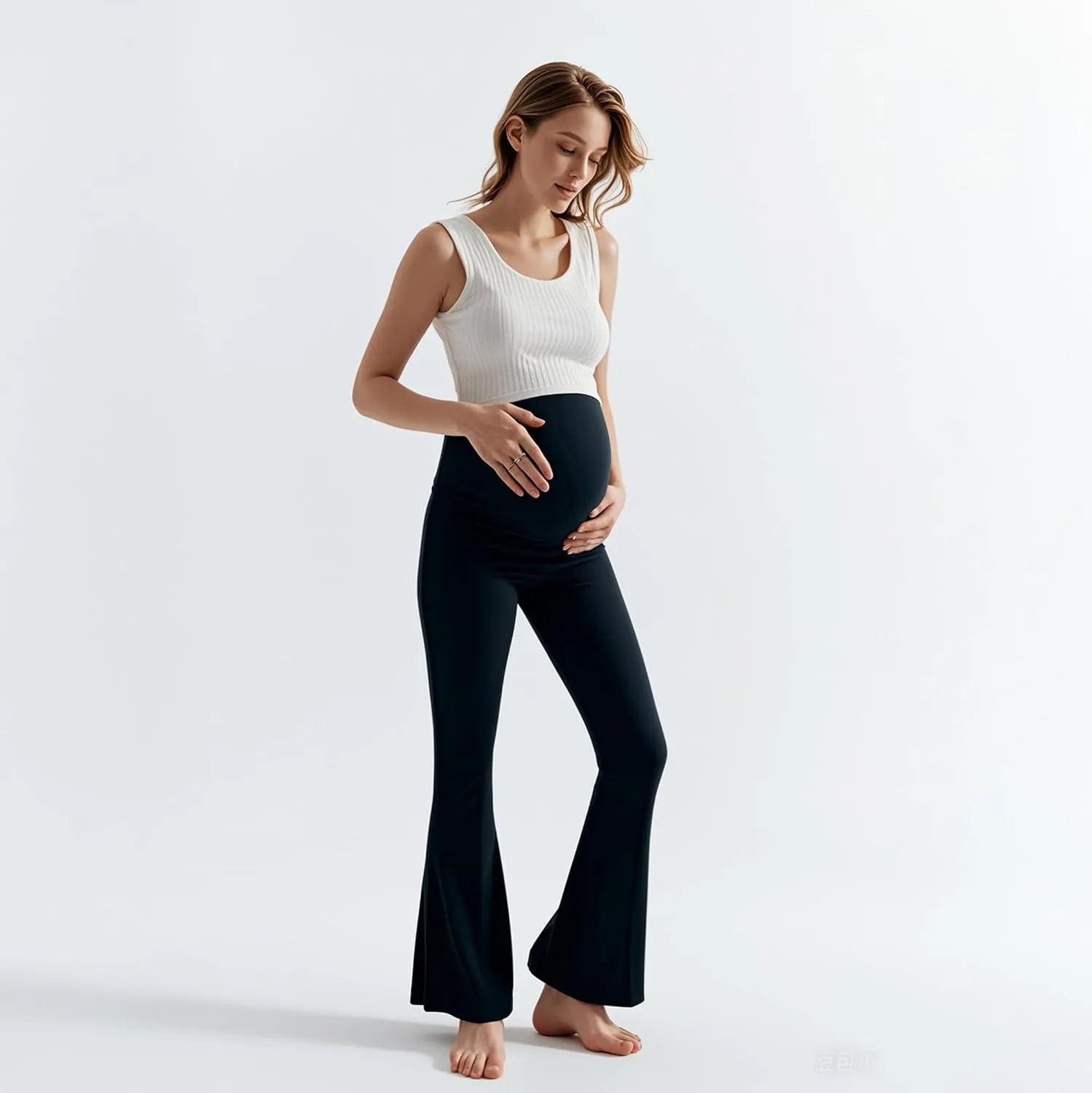 Blisset Women's Maternity Pants with Pockets Over The Belly Pregnancy Bootcut Yoga Pants for Work Casual