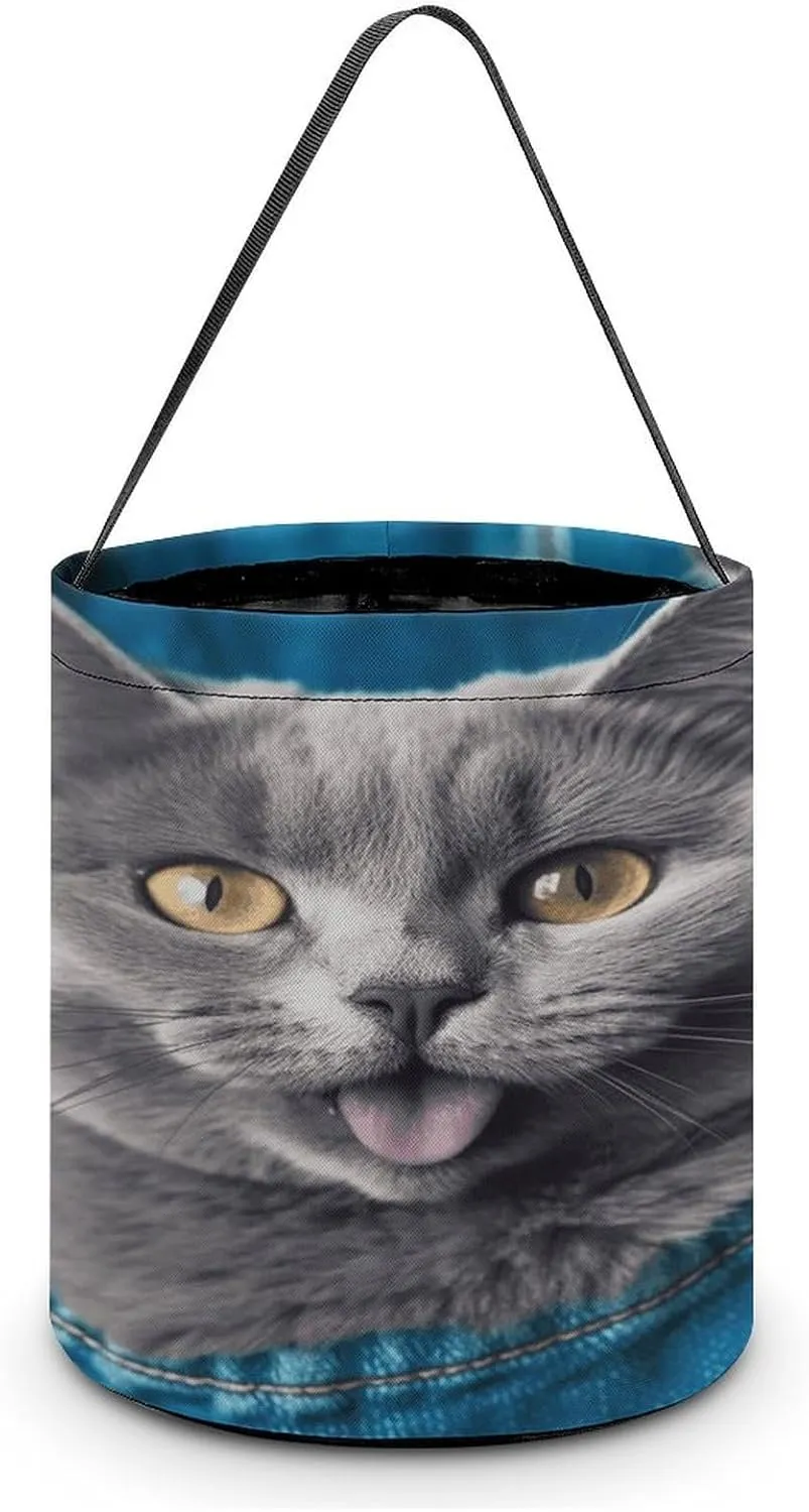 Blue Cat Halloween Tote Candy Bag Candy Basket Candy Bucket Gift Bag for Halloween Party