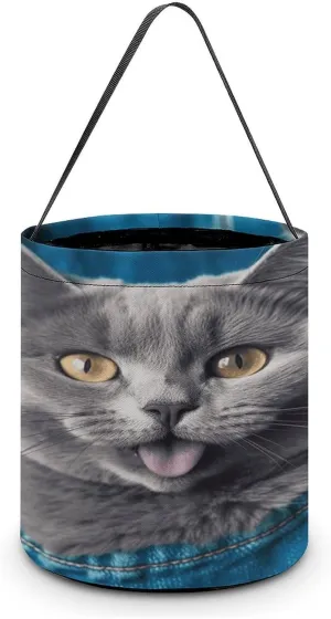 Blue Cat Halloween Tote Candy Bag Candy Basket Candy Bucket Gift Bag for Halloween Party