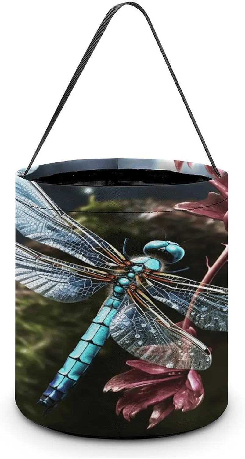 Blue Dragonfly Halloween Tote Candy Bag Candy Basket Candy Bucket Gift Bag for Halloween Party