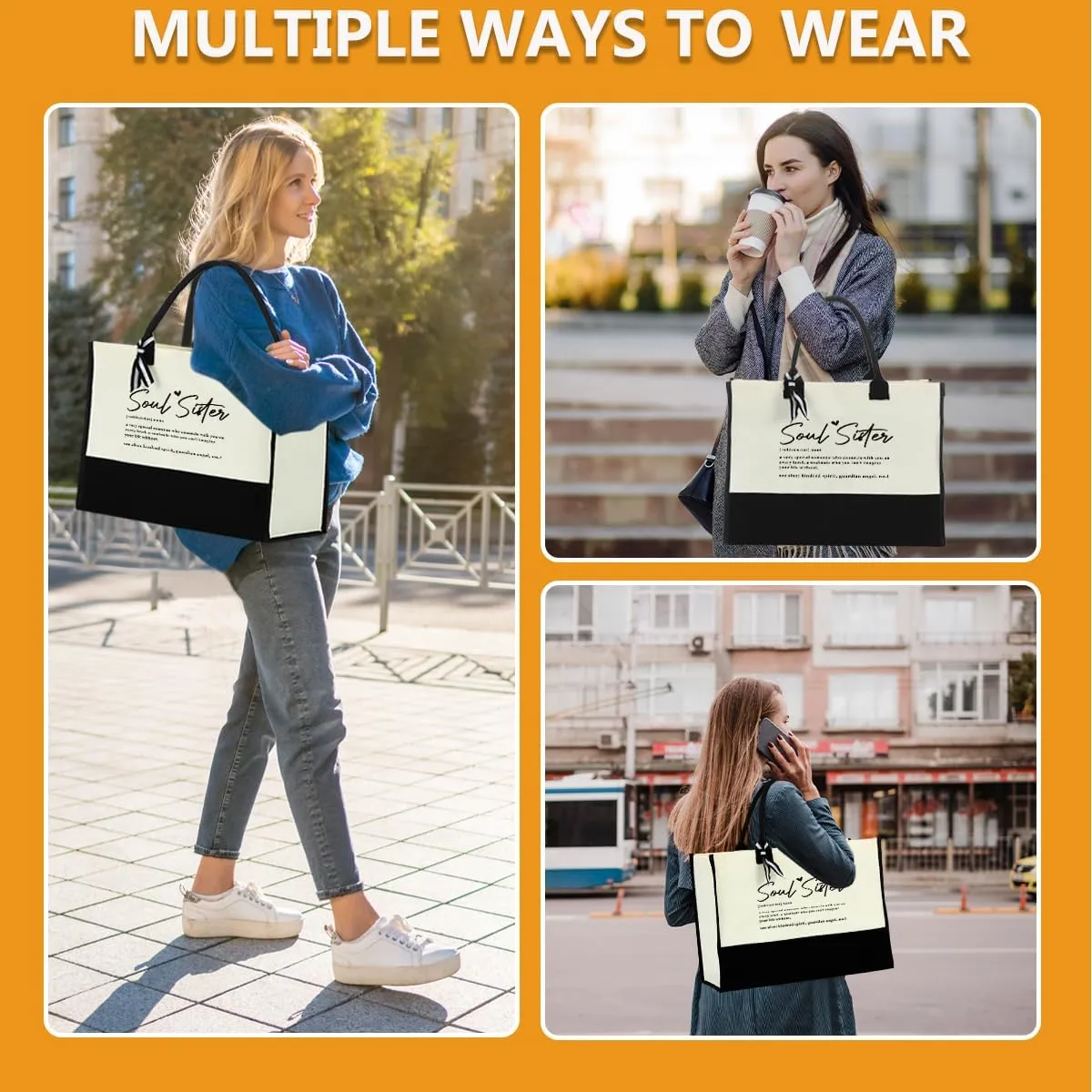 Blue Leaves Soul Sister Gifts Work Besties Gifts for Women Tote Bag Waterproof Large Reusable Grocery Bags Friendship Gifts