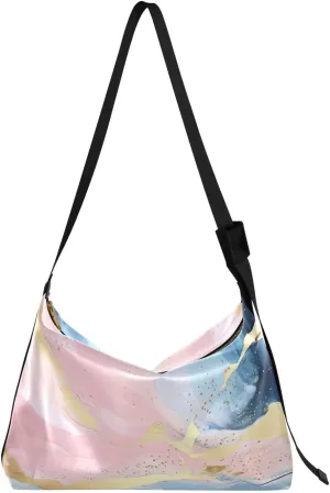 Blue Pink Marble Tote Bag for Women Large Hobo Bags Leather Crossbody Bags Hobo Purses with Adjustable Strap for Travel Men