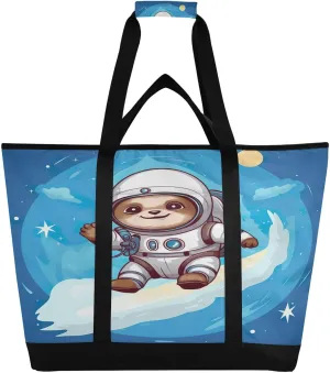 Blue Sloth Tote Bag for Women with Zipper Reusable Grocery Bags Foldable Insulated Cooler Bag Totes Handbags Shopping Bags for Groceries Picnic Travel Beach Work