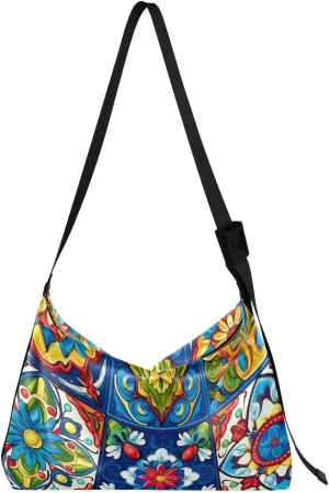 Blue Talaveras Flowers Tote Bag for Women Large Hobo Bags Crossbody Bag Shoulder Slouchy Handbags with Adjustable Strap for Girl