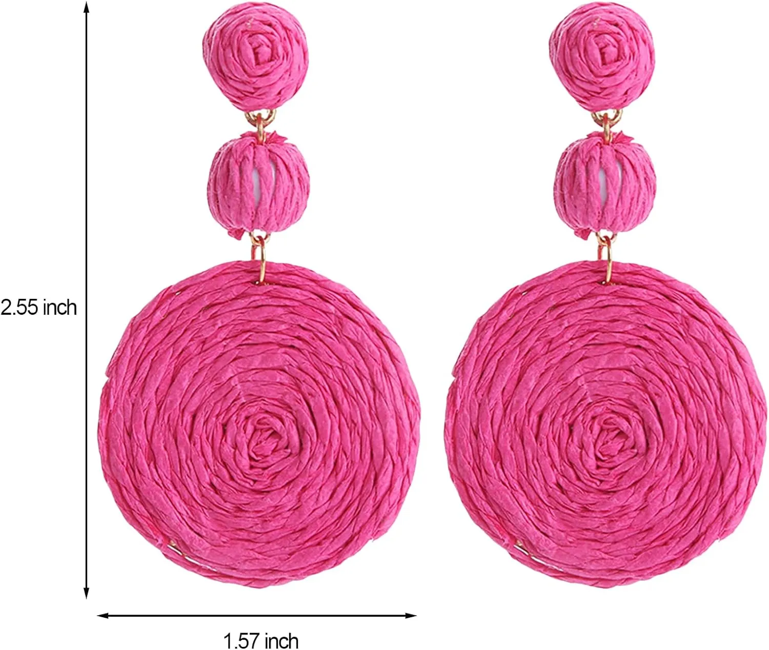 Boho Raffia Ball Earrings for Women, Handmade Statement Drop Earrings Straw Dangle Earrings Beach Vacation Jewelry