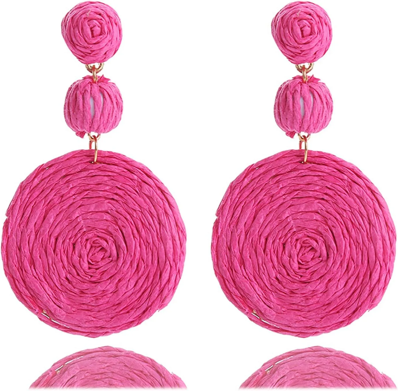 Boho Raffia Ball Earrings for Women, Handmade Statement Drop Earrings Straw Dangle Earrings Beach Vacation Jewelry