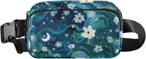 Bolaz Fanny Packs,Fashion Waist Pack Belt Bags for Women Men with Multi-Pockets Adjustable Belts, White Flower, Workout/Running/Yoga/Shopping/Hiking