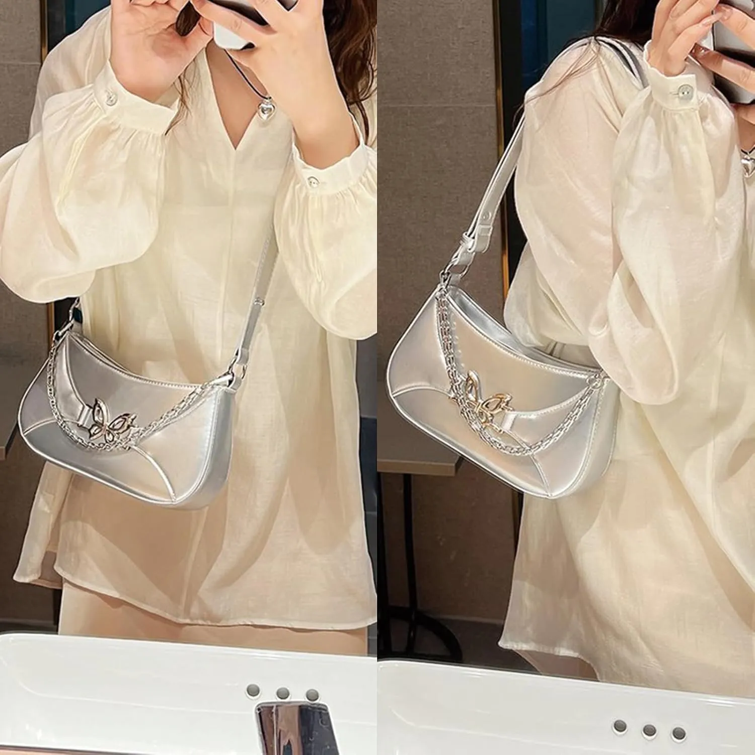 Bow Shoulder Bag for Women Small Womens Purses and Handbags Designer Hobo Bags with Zipper Everyday Crossbody Purse