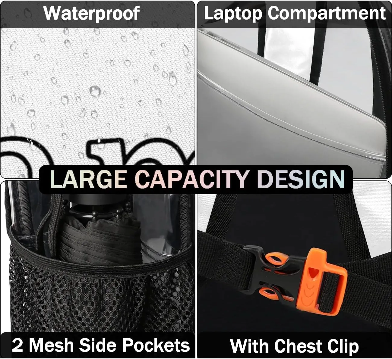 Bowling Ball Theme Personalized Clear Backpack Custom Waterproof PVC Transparent Backpack with Name Heavy Duty Transparent Bag for Work Travel Concerts