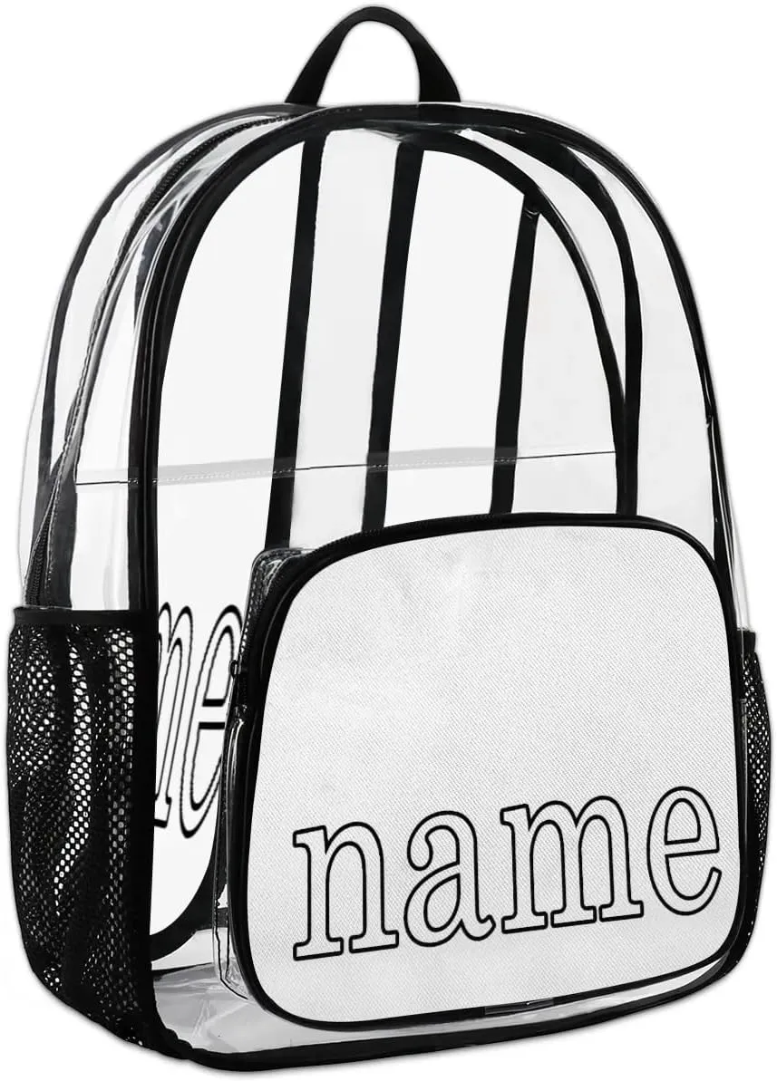 Bowling Ball Theme Personalized Clear Backpack Custom Waterproof PVC Transparent Backpack with Name Heavy Duty Transparent Bag for Work Travel Concerts