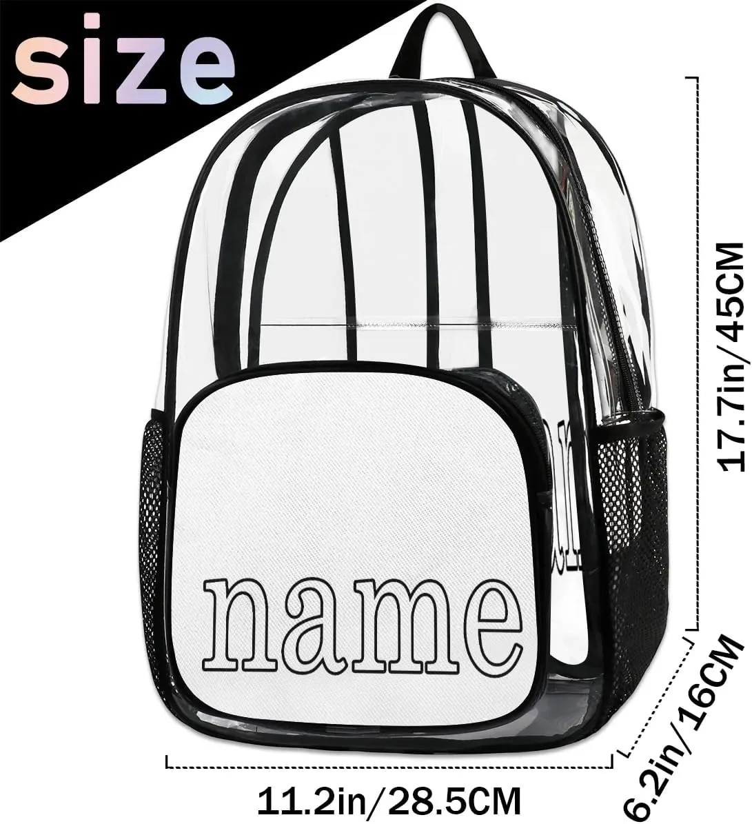 Bowling Ball Theme Personalized Clear Backpack Custom Waterproof PVC Transparent Backpack with Name Heavy Duty Transparent Bag for Work Travel Concerts