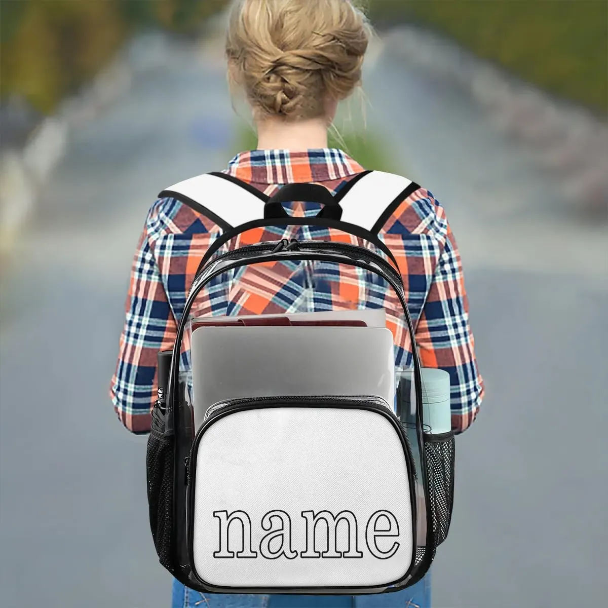 Bowling Ball Theme Personalized Clear Backpack Custom Waterproof PVC Transparent Backpack with Name Heavy Duty Transparent Bag for Work Travel Concerts