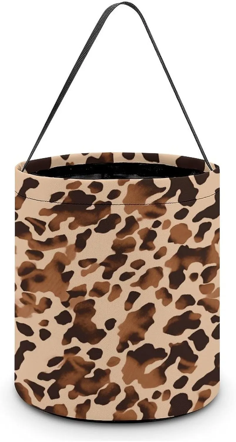Brown Cow Print Pattern Halloween Tote Candy Bag Candy Basket Candy Bucket Gift Bag for Halloween Party
