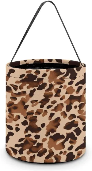 Brown Cow Print Pattern Halloween Tote Candy Bag Candy Basket Candy Bucket Gift Bag for Halloween Party
