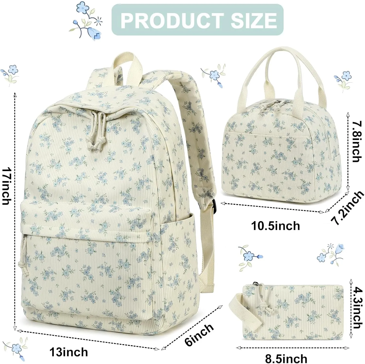 BTOOP School Backpacks for Teen Girls Bookbags Lightweight Canvas Backpack Schoolbag Set