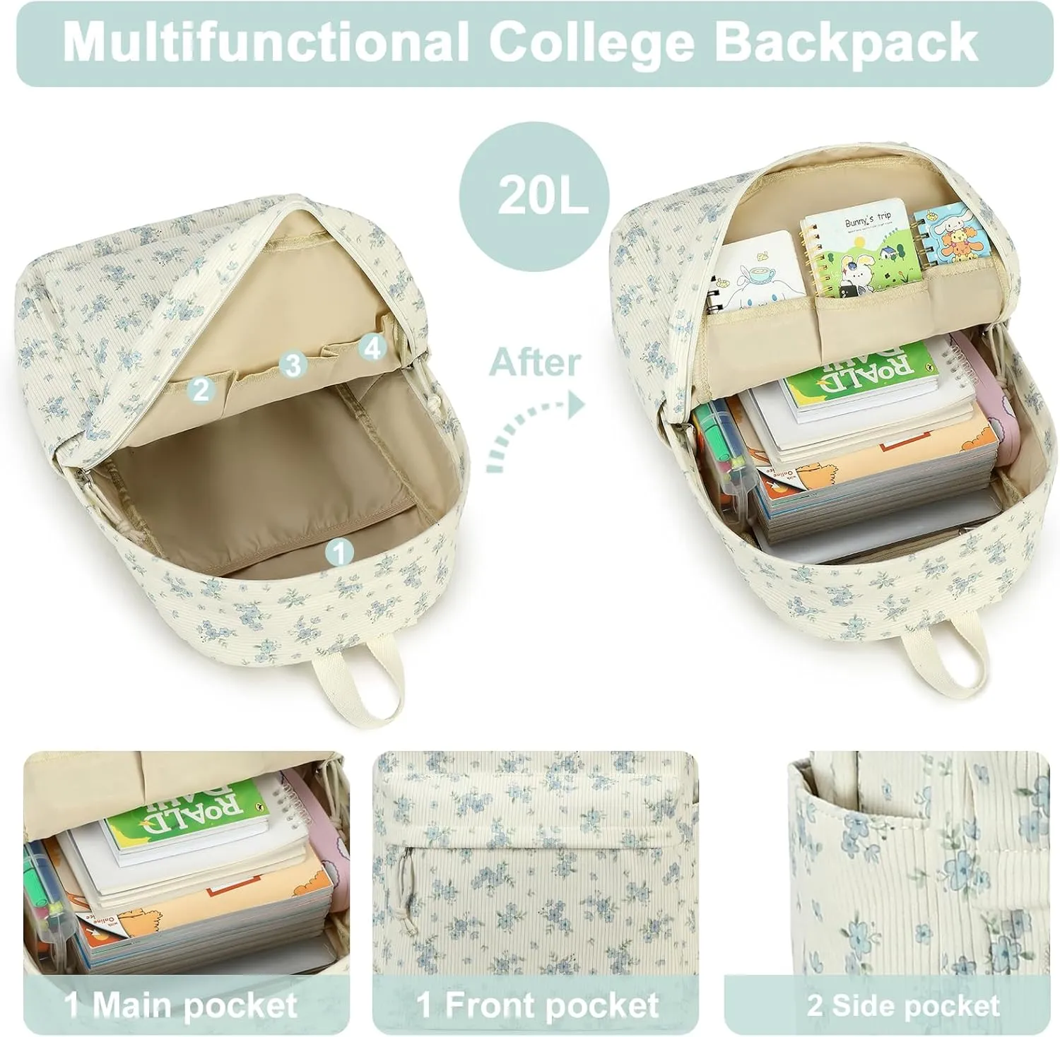 BTOOP School Backpacks for Teen Girls Bookbags Lightweight Canvas Backpack Schoolbag Set