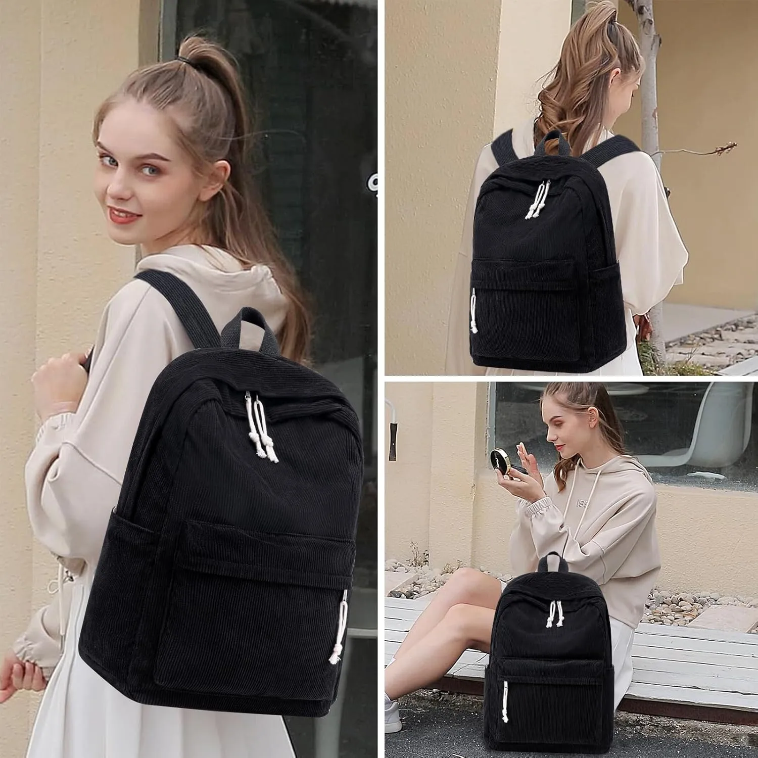 BTOOP School Backpacks for Teen Girls Bookbags Lightweight Canvas Backpack Schoolbag Set